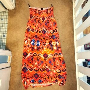 Rue21 Asymmetrical A-Line Maxi Skirt in Orange and Red